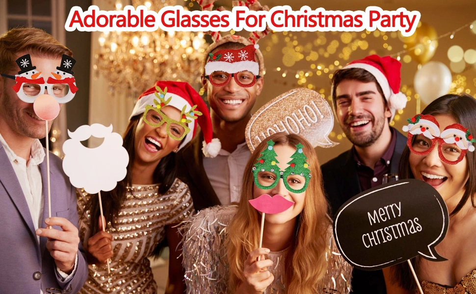 Christmas Glasses Glitter Party Glasses Frames Photo Booth