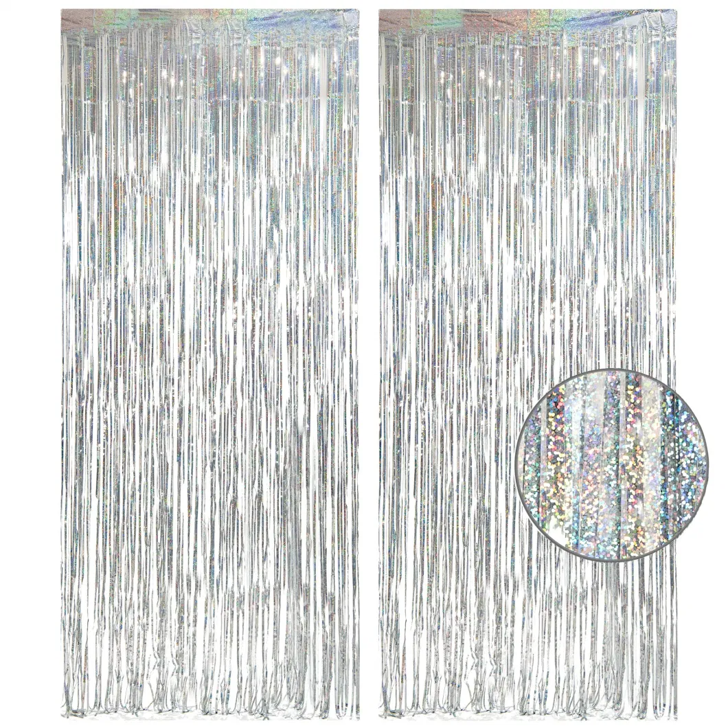 2 Pk Metallic Tinsel Foil Fringe Curtains Photo Booth Background for Baby Shower Party Birthday Wedding Engagement Bridal Shower Party Decoration Mu100327