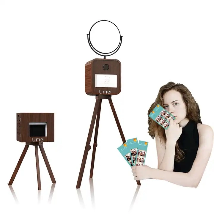 27 Inch Photo Booth, Wooden Touch Capacitive Screen Photobooth Tripod Wooden DSLR Party Supplies Vending Machine