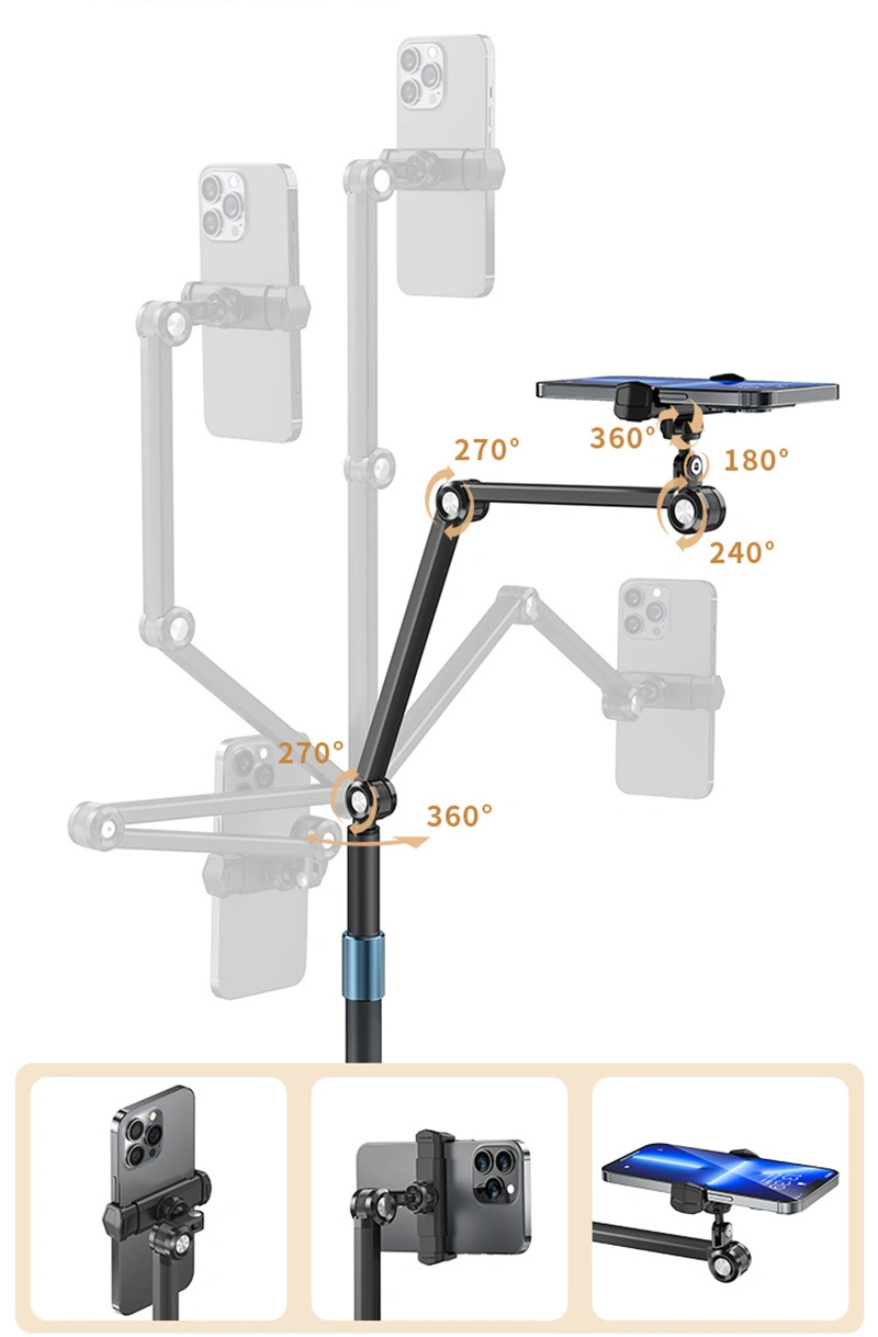 360 Rotatable Flexible Arms Floor Stand Phone Tablet Holder Universal Bed Foldable Lazy Bed Bracket Aluminum Phone Stand