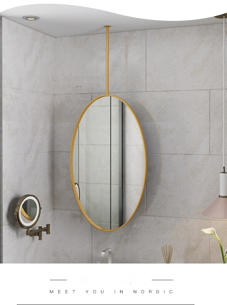 Oval Egg Shape Golden Black Metal Iron Frame Decorative Smart Bathroom Mirror