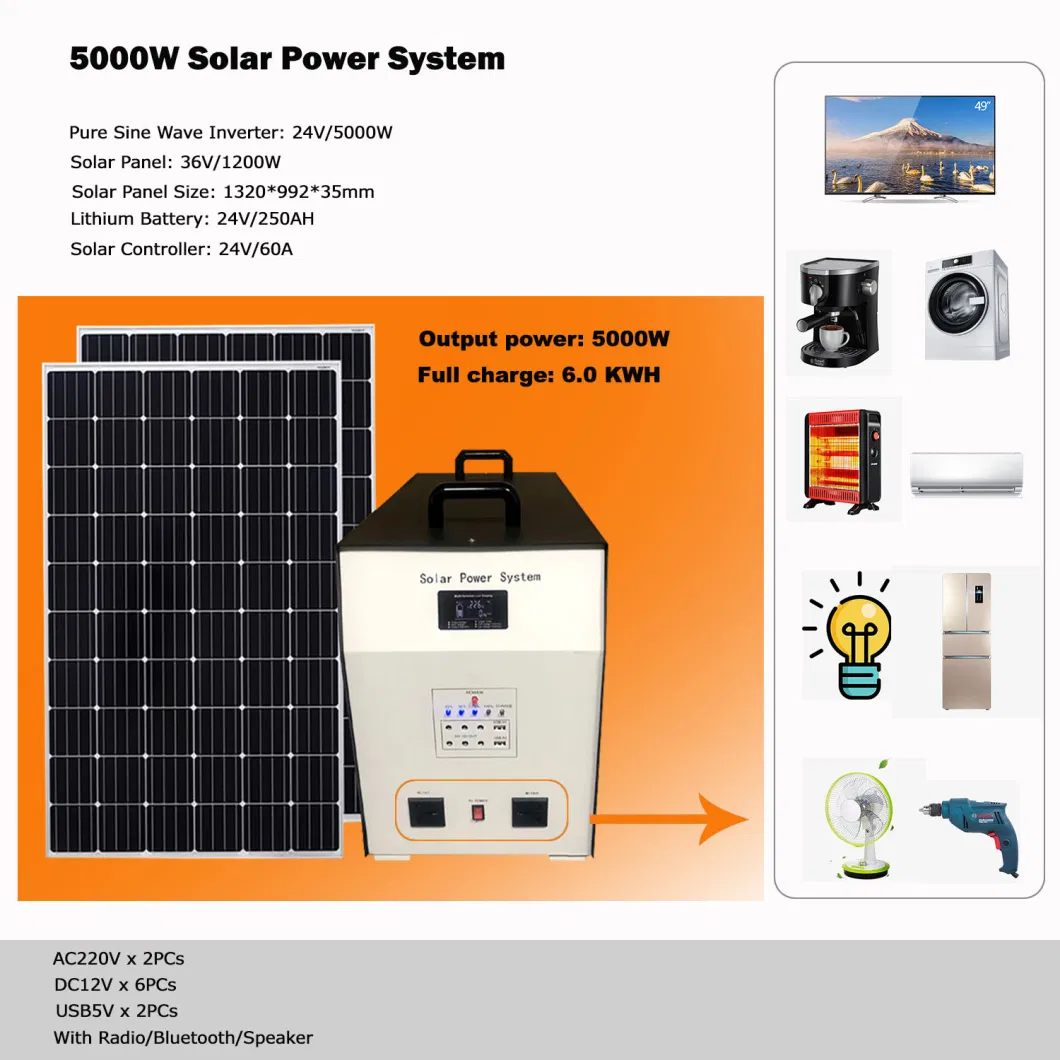 300W/0.3kw/500W/0.5kw/1000W/1kw /15000W/1.5kw/2000W/2kw/3000W/3kw /5000W/5kw PV Power Solar Power System with Kit Solar Panel Solar Family Generation