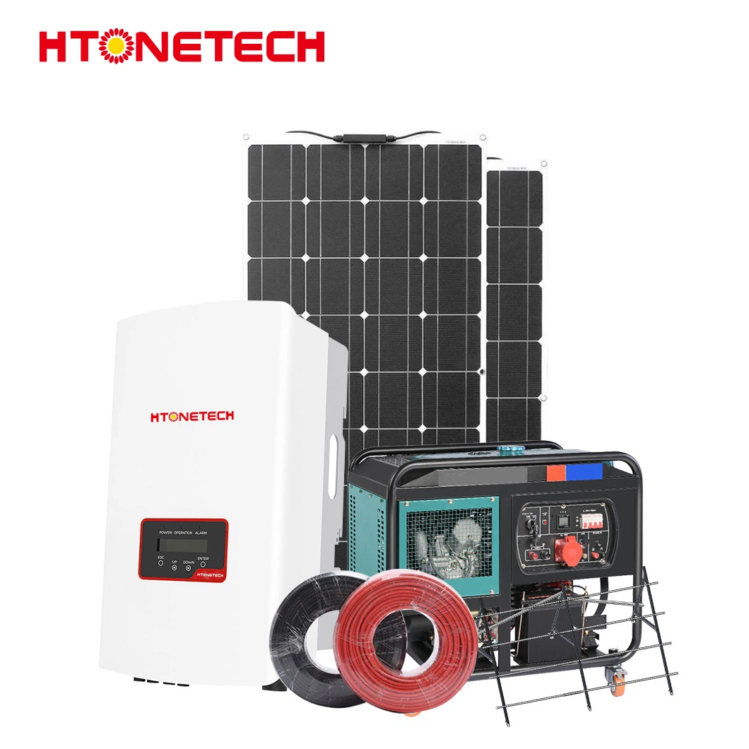 Htonetech Solar Panel Monocrystalline 500W Wholesalers Wind Grid Tie Inverter China Small House Solar Power System with Diesel Generator 30kVA