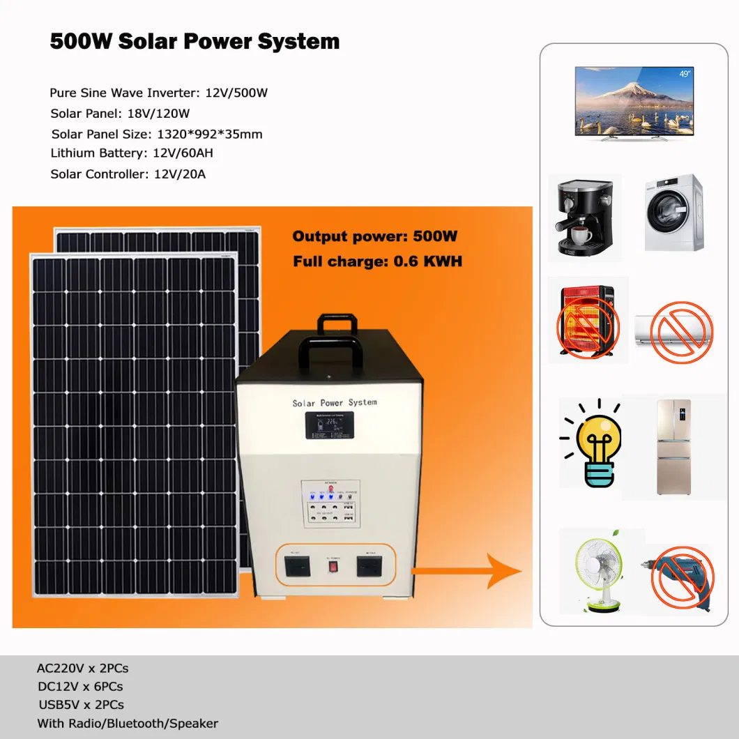 300W/0.3kw/500W/0.5kw/1000W/1kw /15000W/1.5kw/2000W/2kw/3000W/3kw /5000W/5kw PV Power Solar Power System with Kit Solar Panel Solar Family Generation