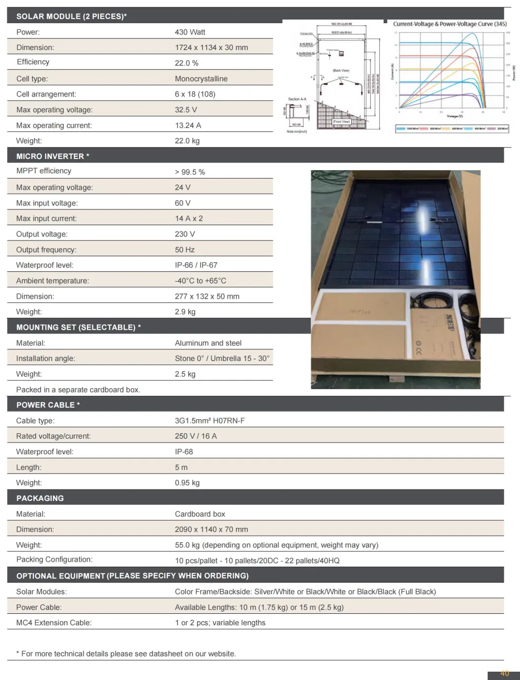 Complete Home Solar Power System Solar Kit on Grid with Micro Inverter and Solar Panel Adjustable Mounting Brackets