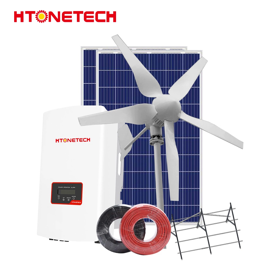 Htonetech China Flexible Thin Film Solar Panel Suppliers 30kwh 40kwh 50kwh 60kwh 3kv Solar Power System with New Wind Turbine