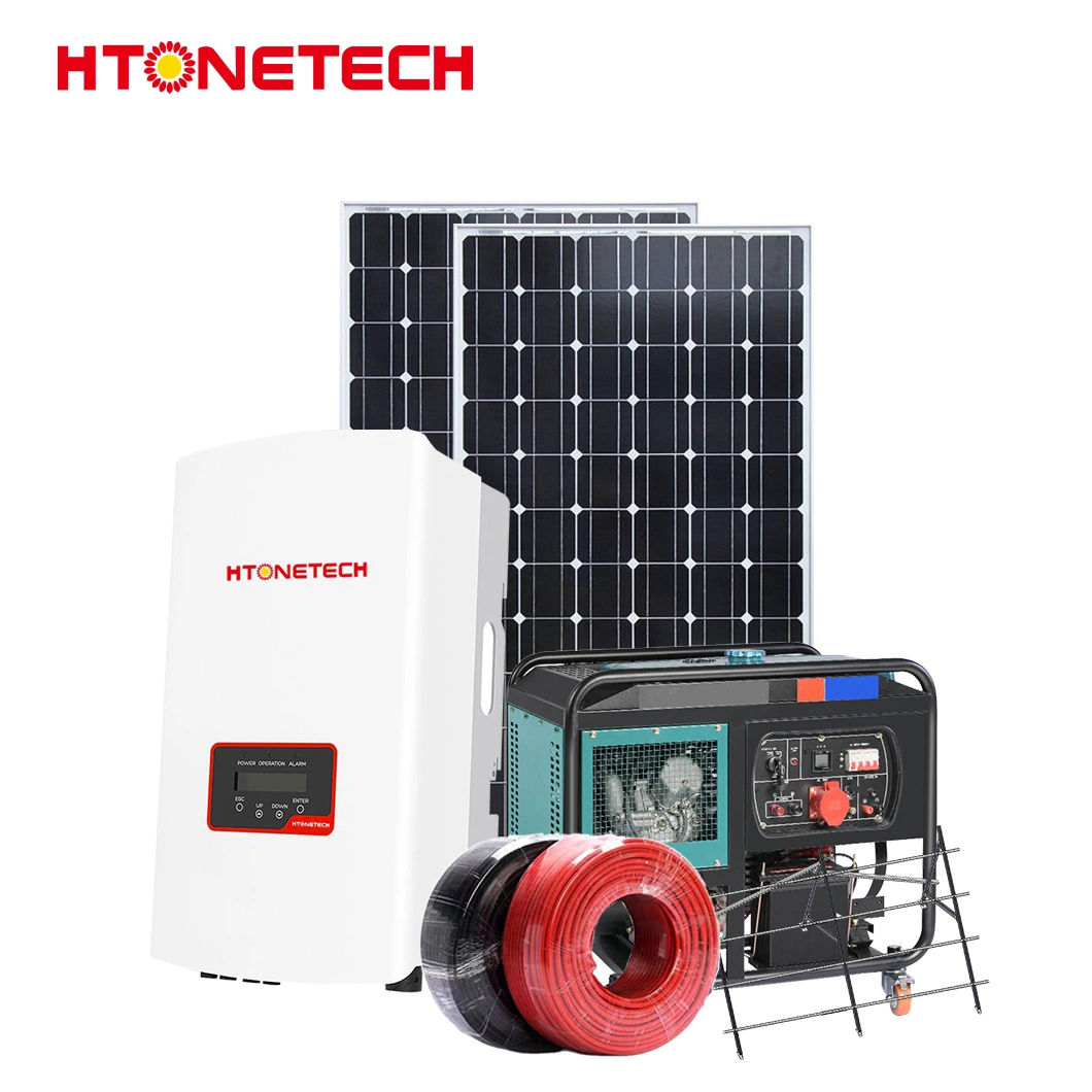 Htonetech Solar Panel Monocrystalline 500W Wholesalers Wind Grid Tie Inverter China Small House Solar Power System with Diesel Generator 30kVA