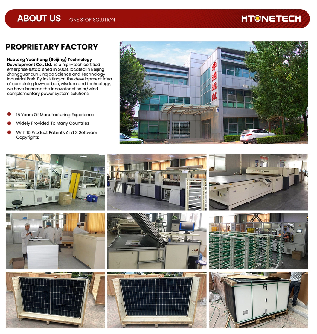Htonetech off Grid Solar System 15 kVA Manufacturers China 30kw 40kw 83kw 440 Watts Solar Panel Monocrystalline 3kv Diesel Generator 4.8 Kw Solar System