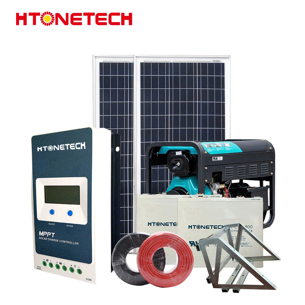 Htonetech off Grid Solar System 15 kVA Manufacturers China 30kw 40kw 83kw 440 Watts Solar Panel Monocrystalline 3kv Diesel Generator 4.8 Kw Solar System