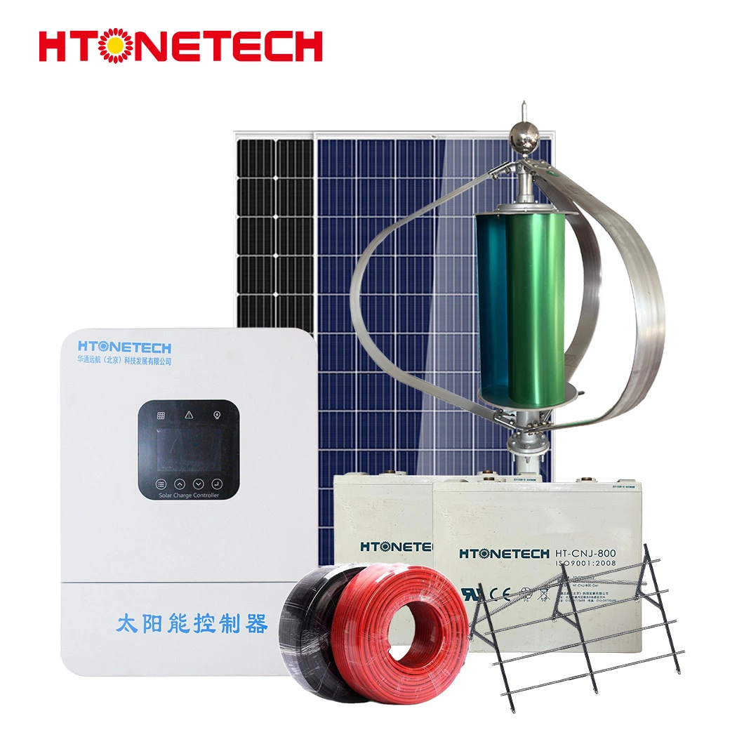 Htonetech 24 Volt Monocrystalline Solar Panel Factory Solar Panel and Battery System China Residential Solar and Wind Power Systems with 3kv Wind Turbine