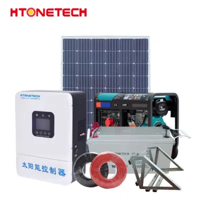 Htonetech off-Grid 10kw Solar Energy Storage System Mono Solar Panel 30kVA 40 kVA 50kVA 60 kVA Silent Diesel Generator Solar Und Diesel-Generator-Hybridsystem