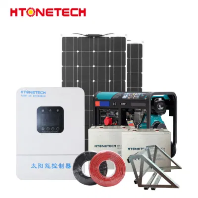 Htonetech 6kw Sonnensystem off Grid Hersteller China 30kw 40kw 79kw monokristallines Solarmodul 380W 4500 Watt Dieselgenerator 3kV Off Grid Sonnensystem