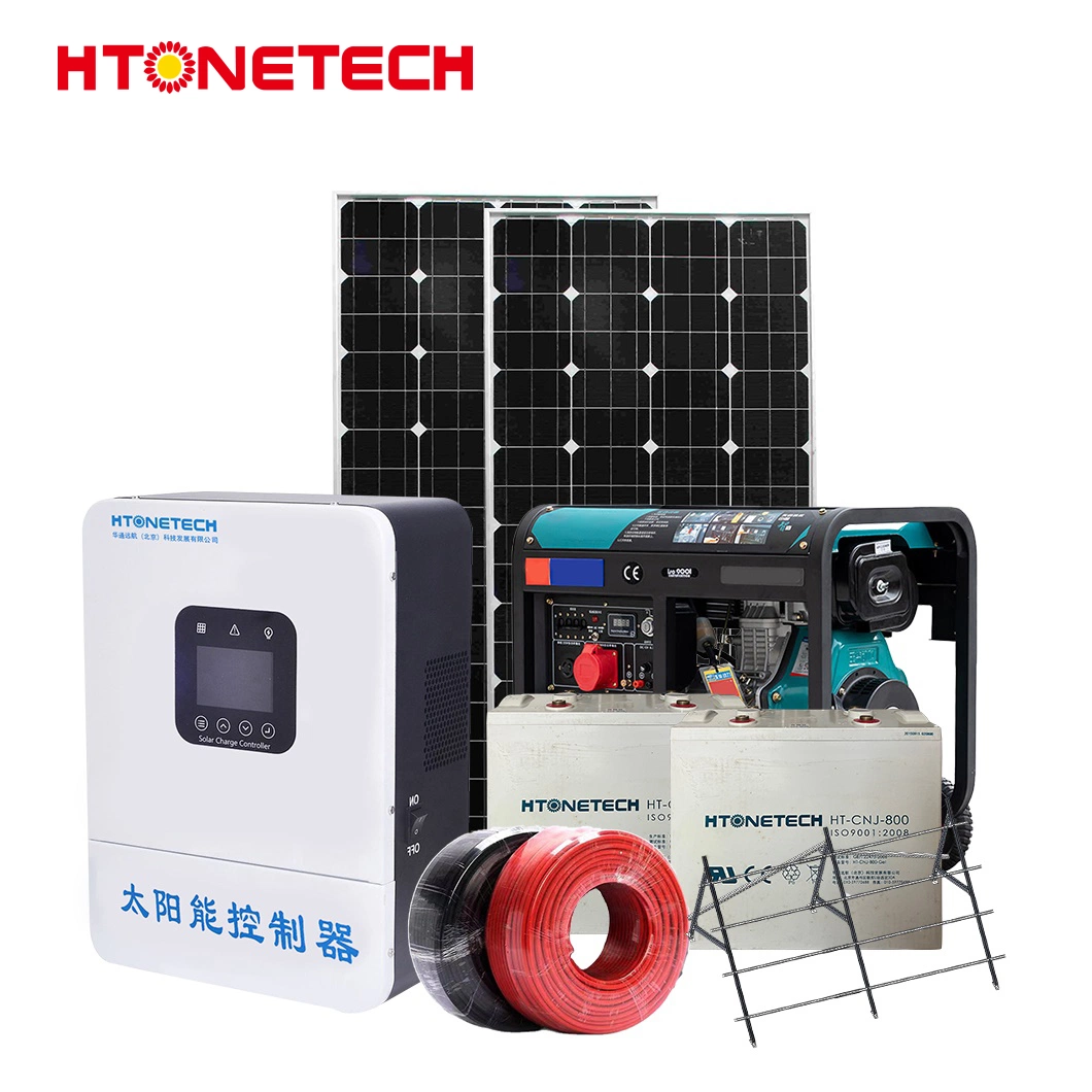 Htonetech All-in-One Solar System off Grid China Monocrystalline Solar Panel 255 W 3 Phase 50kw Diesel Generator Photovoltaic 10kw Home Solar Power Kit Hybrid