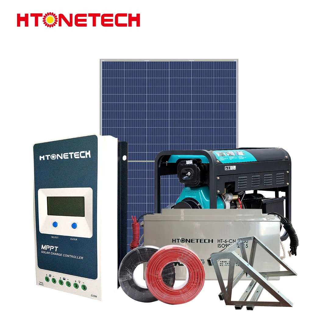 Htonetech Solar 6500 Kw off Grid System Factory China 10006W Solar Panel 550W Mono Dah Half-Cell 7000 Watt Silent Diesel Generator 4kw Hybrid Solar System