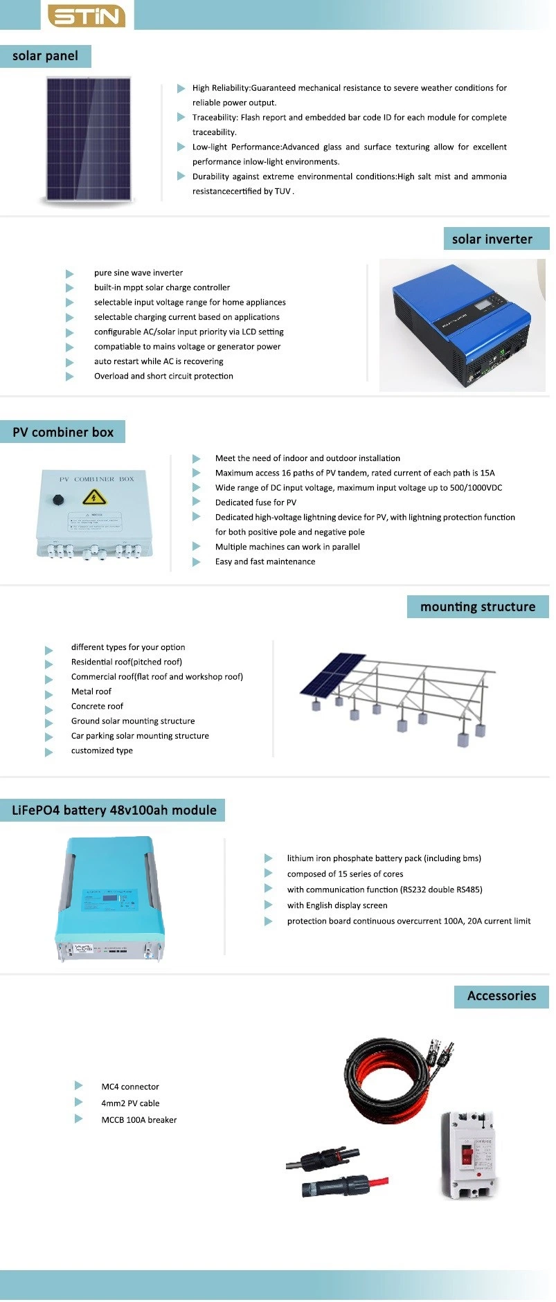 5kw 10kw 15kw 20kw 25kw 30kw Houses 220V Solar Panel Energy Solar Photovoltaic System with Lithium-Ion Battery and Inverter for Home Use