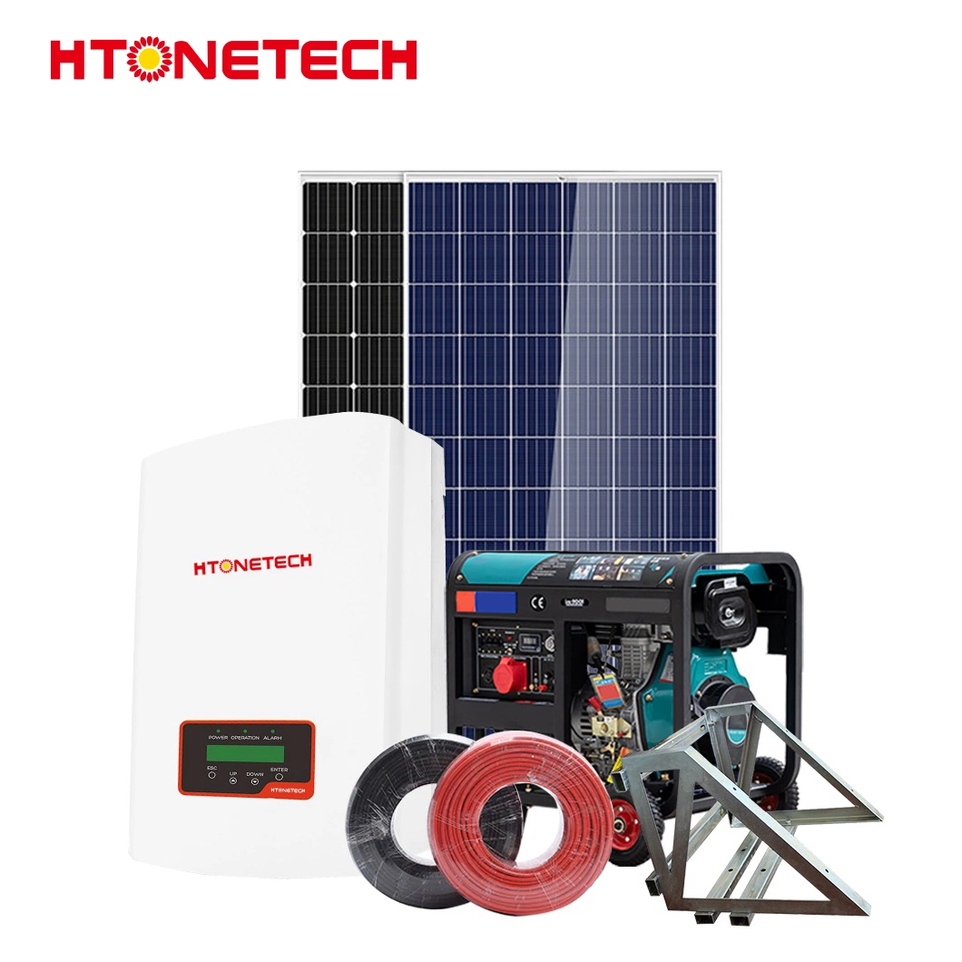 Htonetech PV Monocrystalline Solar Module Factory Solar Power Inverter off Grid China 3kv Solar Power System with Diesel Generators 50kw