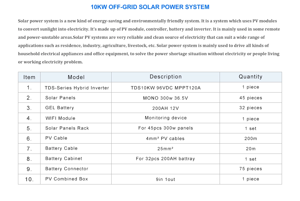10kw 15kVA CE Certificate Kit Solar Fotovoltaico off Grid Solar System 5kw 10 Kw Solar Panel System