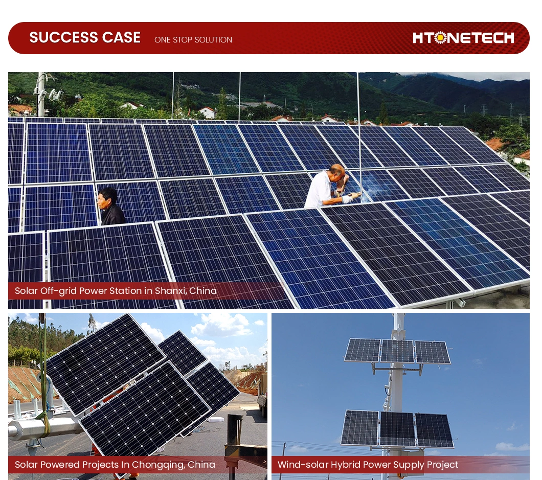 Htonetech China Flexible Thin Film Solar Panel Suppliers 30kwh 40kwh 50kwh 60kwh 3kv Solar Power System with New Wind Turbine