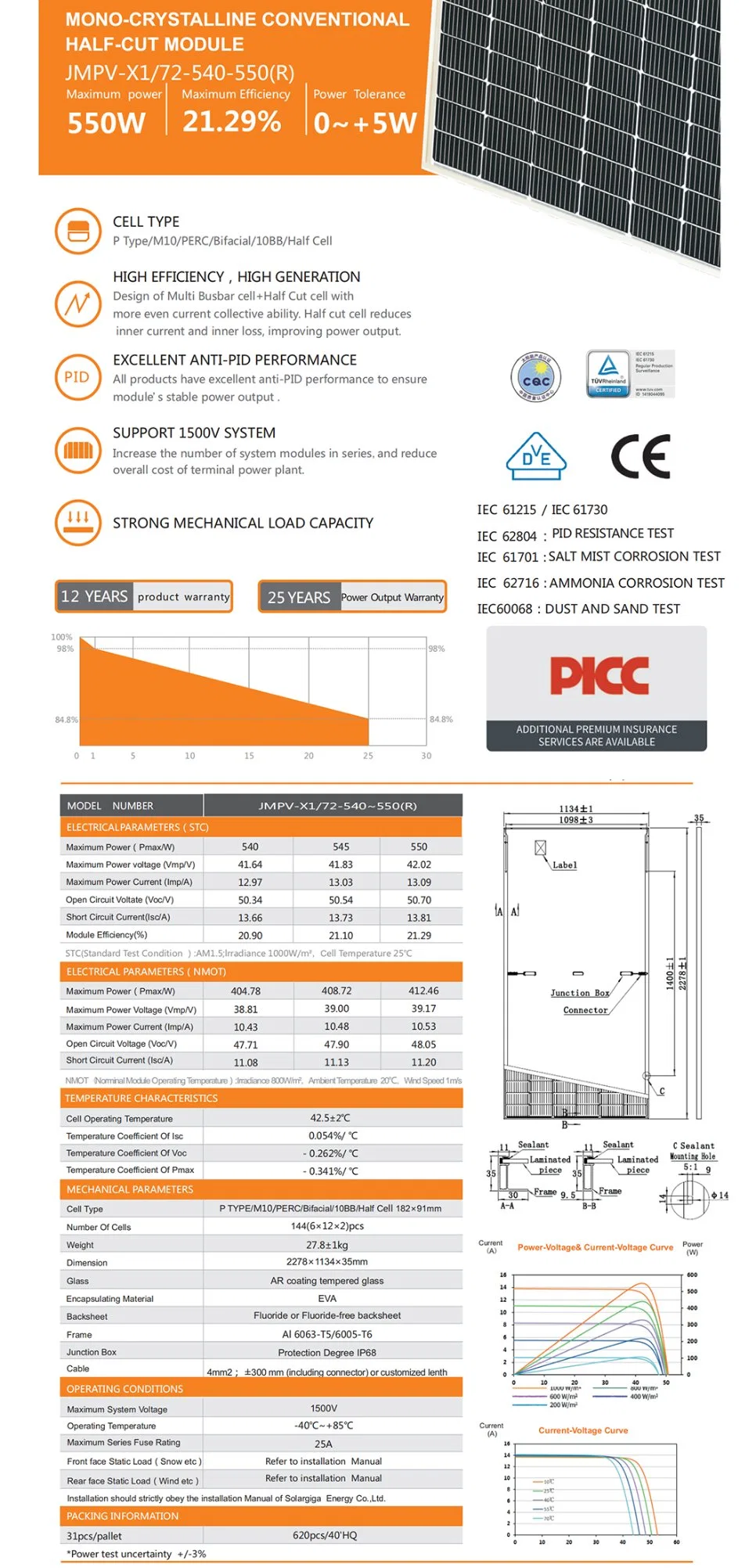 Factory 182mm Half Cell Solar PV Modules 410W 550W 700W 144cells Photovoltaic Perc Hjt Mono Solar Panel Price for Home Commercial Solar Power Energy System