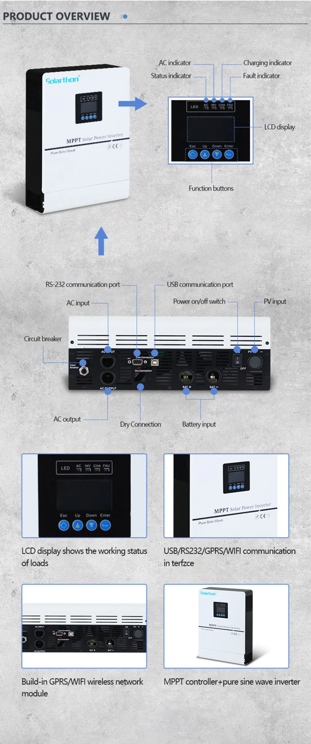 High Low Frequency Hybrid Solar Inverter 3kw 5kw Split Phase Solar Energy Storage System Inverter