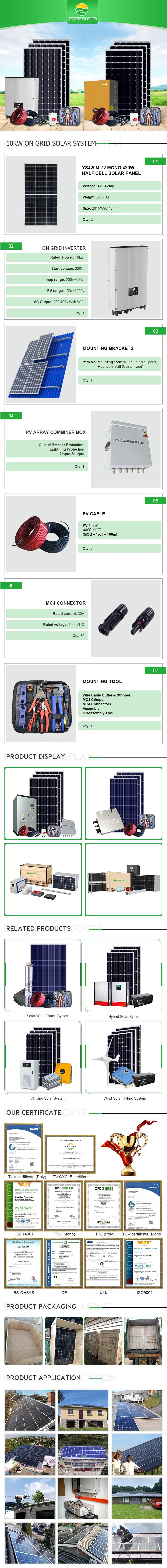 Yangtze 10kw Grid Tie Complete Solar Power System Without Battery