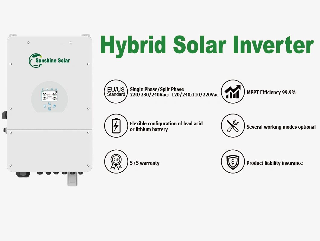 Sunshine/Deye/Growatt Low Frequency Single/Three/Split Phase 120V 240V 380V 5kw 5kVA 8kw 10kw 12kw Hybrid Solar Power Inverter