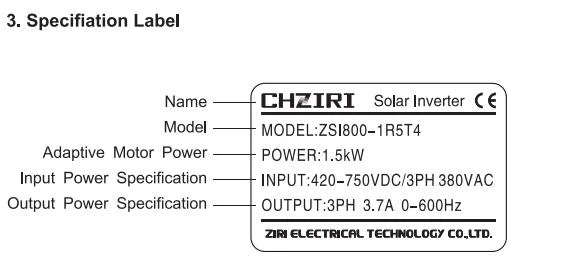 Chziri 1.5kw Solar Frequency Inverter 2HP DC Pump Controller 380VAC