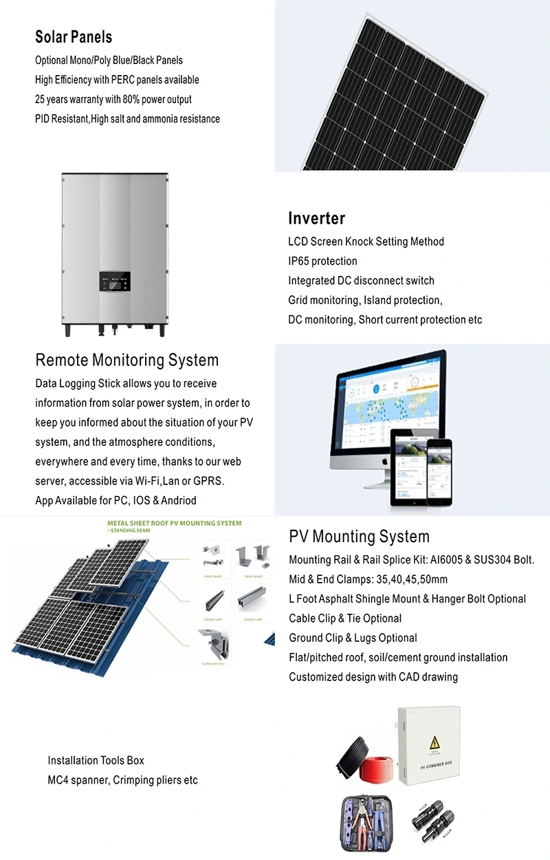 Solar Power PV Inverter System Home 1kw 2kw 3kw 5kw 6kw 8kw 10kw Grid Solar Panel