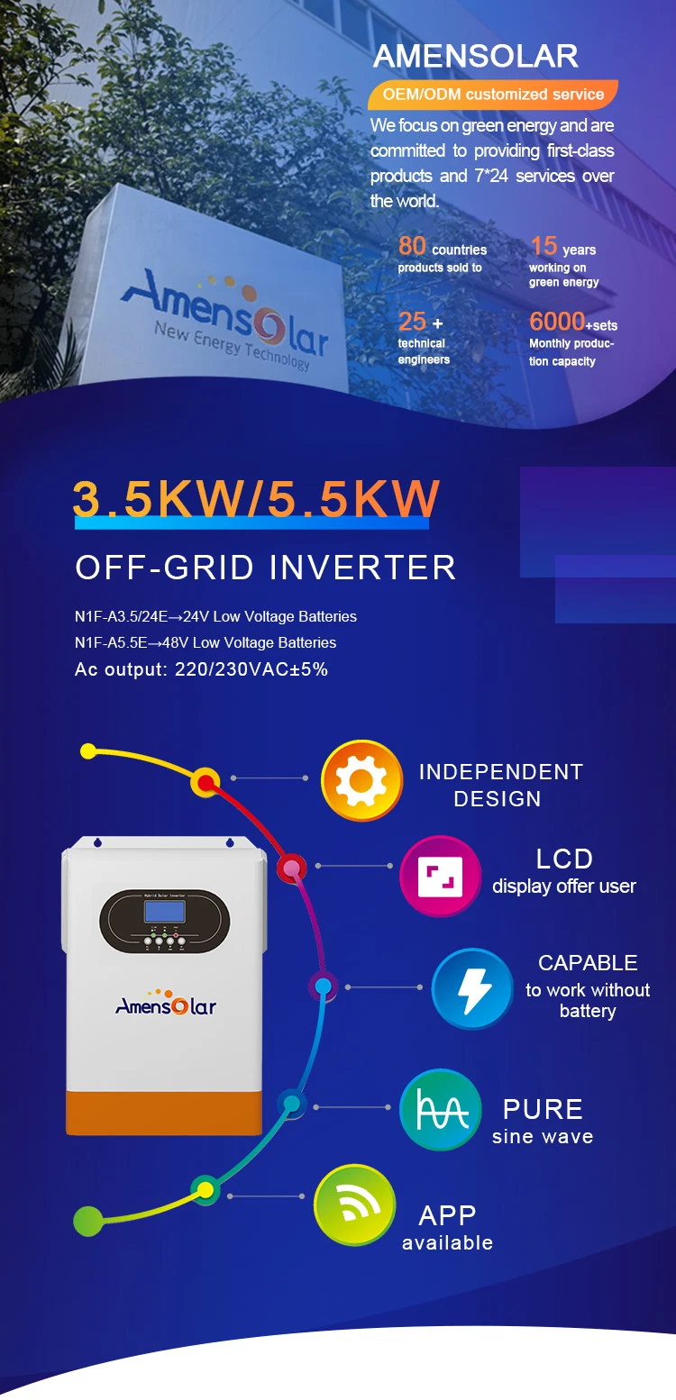 Amensolar Factory OEM 5kw 230V High Frequency Solar Hybrid off Grid Inverter