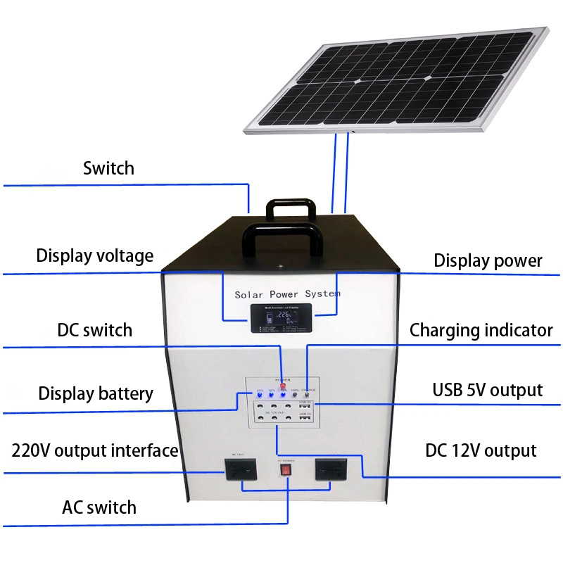 220V 1000W 2000W 3 Kw 5000W Generator with Panel Completed Offgrid Power Bank Station Home Solar Power Pannels System