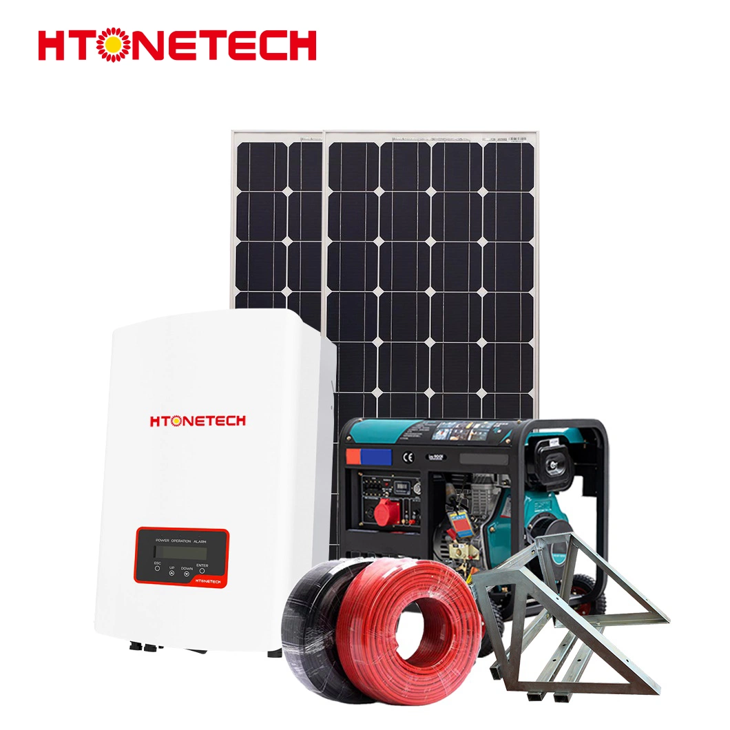 Htonetech Monocrystalline Silicon 30W Solar Panel Wholesalers 12 Kw Hybrid Inverter China 1000kVA Solar Power System with 800kVA Containerzied Diesel Generator