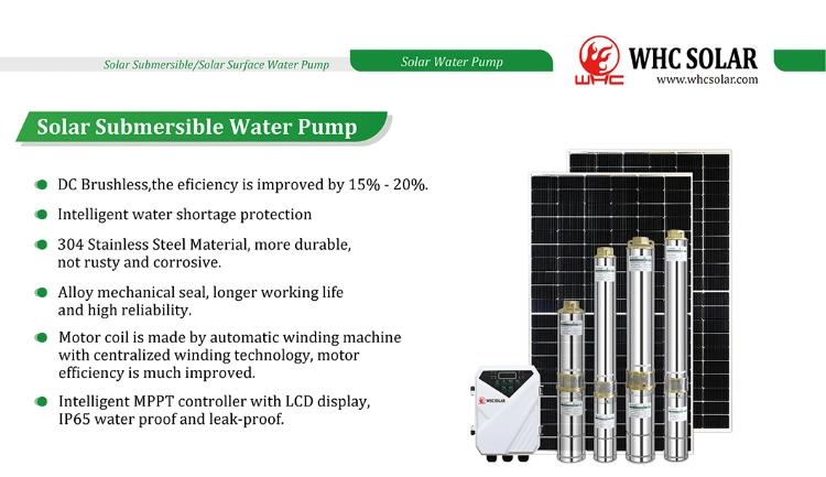 Whc Portable Deep Well1.5kw Solar Submersible Water Pump System Solar Water Pump