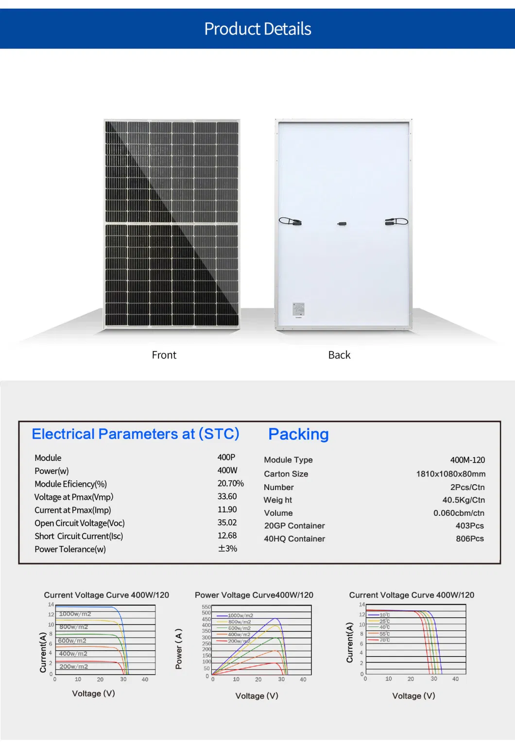 400W Photovoltaic Monocrystalline Solar Power Energy Renewable Flexible Frame PV Module off Grid Generator Home System Panels
