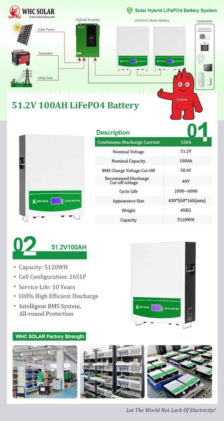Whc Home LiFePO4 Power Wall Energy Storage Battery 48V 100ah 200ah 5kwh 10kwh 10 Kw Powerwall Solar Lthium Ion Batteries for System