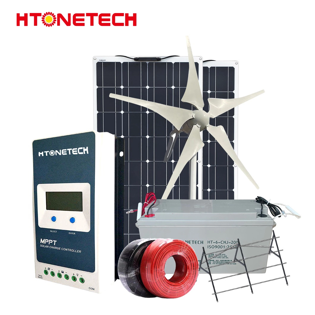 Htonetech 400W Monocrystalline Solar Panels Industrial Full Set 300 Kw Solar Power Systems Battery Storag Solar Und Wind Energy System with 1.5 MW Wind Turbine