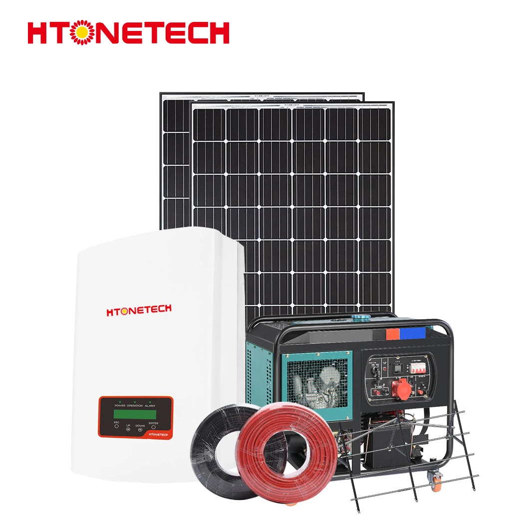 Htonetech Monocrystalline Silicon 30W Solar Panel Wholesalers 12 Kw Hybrid Inverter China 1000kVA Solar Power System with 800kVA Containerzied Diesel Generator