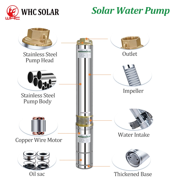 Whc Portable Deep Well1.5kw Solar Submersible Water Pump System Solar Water Pump