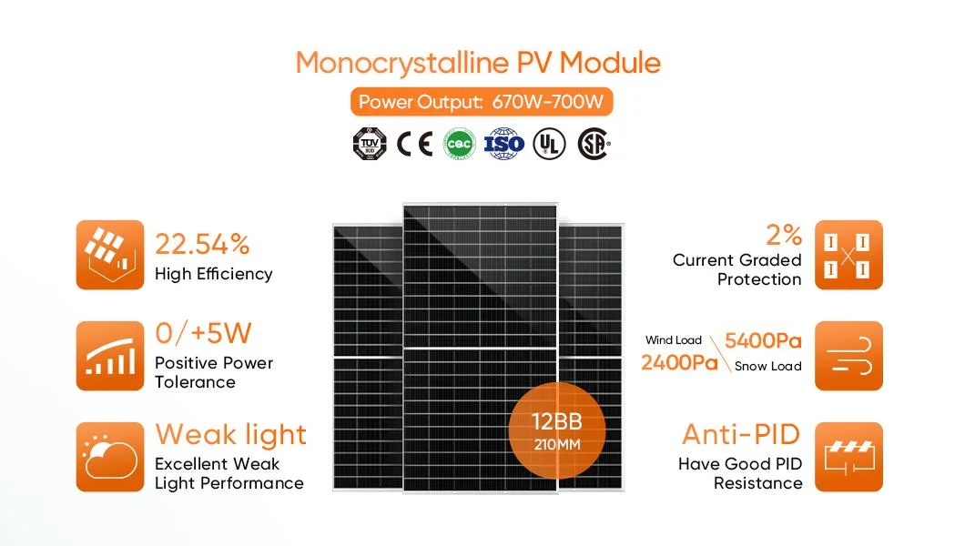 OEM Wholesale Price Pannello Solare Da 700W 660W 680W Bifacial Monocrystalline PV Solar Panel Europe Warehouse