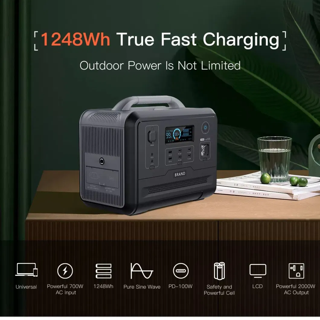 Outdoor Emergency LiFePO4 1200W Portable Power Station Lithium Battery Power off-Grid