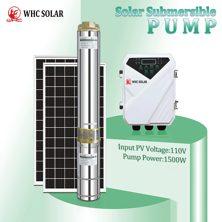 Whc Portable Deep Well1.5kw Solar Submersible Water Pump System Solar Water Pump