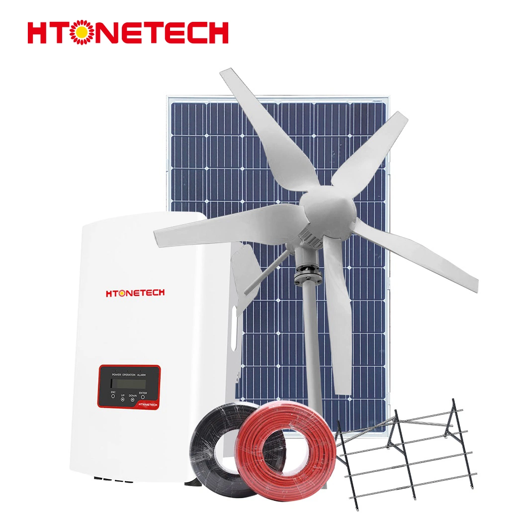 Htonetech China 585w 590w 595w 600w Mono Crystalline Solar Panel Manufacturing 10kw 15kw 20kw 30kw 2 Kw on Grid Solar Power System with Miniature Wind Generator