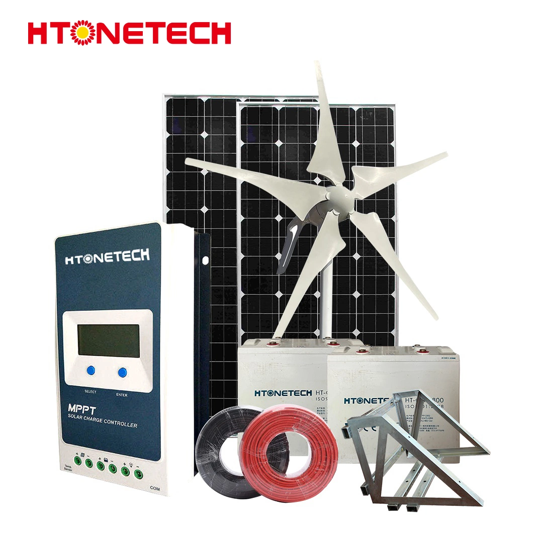 Htonetech 24 Volt Monocrystalline Solar Panel Factory Solar Panel and Battery System China Residential Solar and Wind Power Systems with 3kv Wind Turbine