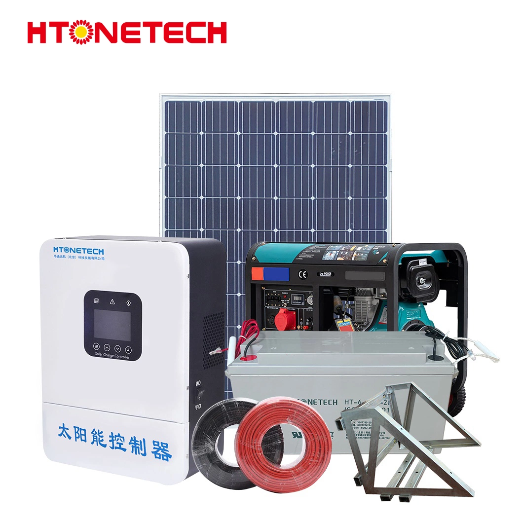 Htonetech off-Grid 10kw Solar Energy Storage System Mono Solar Panel 30kVA 40 kVA 50kVA 60 kVA Silent Diesel Generator Solar and Diesel Generator Hybrid System