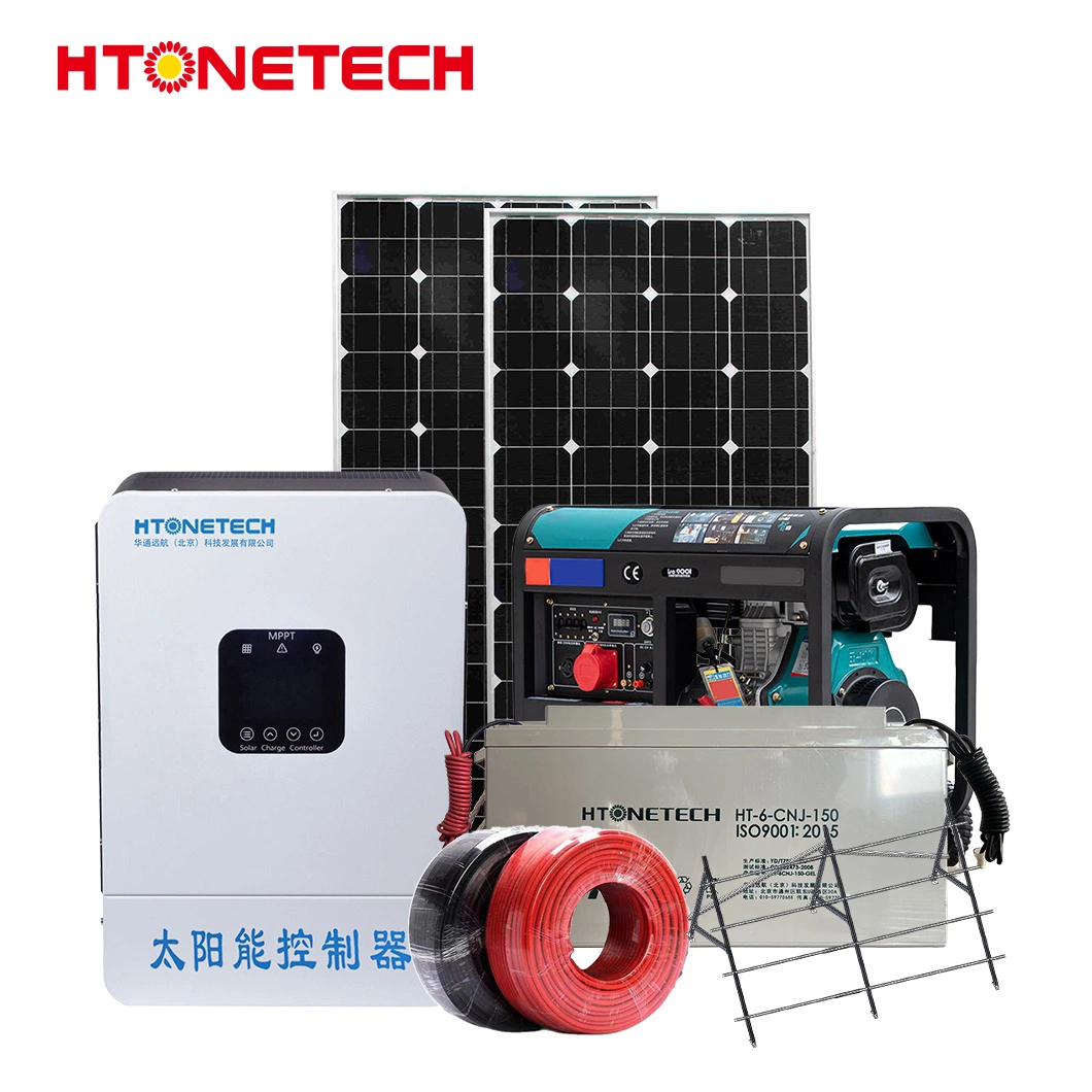 Htonetech Solar Energy System off Grid Complete 110V China 430W Monocrystalline Silicon Solar Panels 10 Kw Small Diesel Generator Solar Energy Hybrid for Home