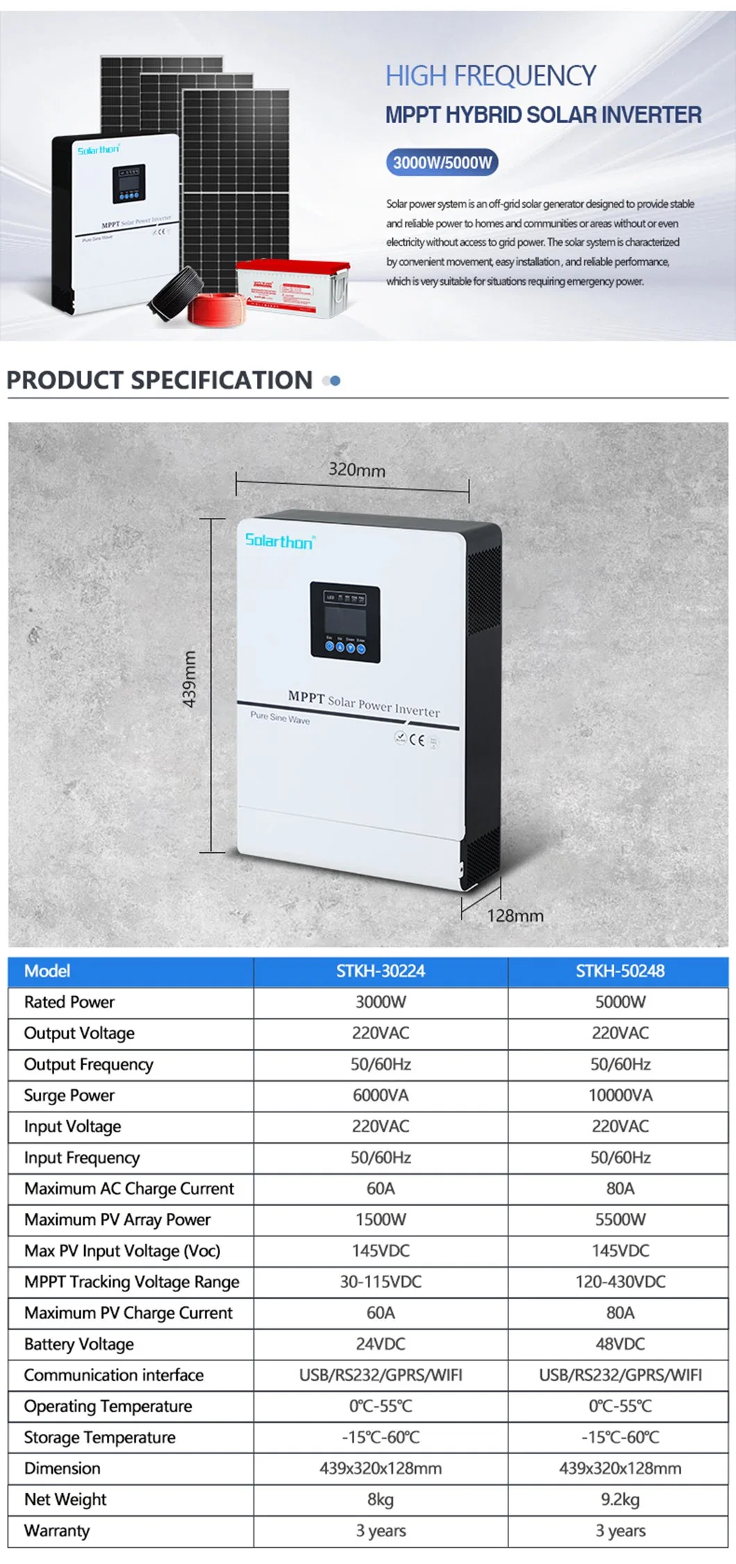 High Low Frequency Hybrid Solar Inverter 3kw 5kw Split Phase Solar Energy Storage System Inverter