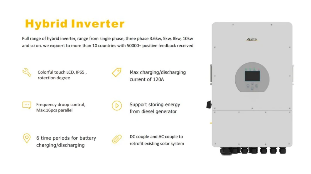 Manufacturer 5kw IP65 Protection Hybrid Inverter with Lithium Battery Backup IP65 for Solar Energy System