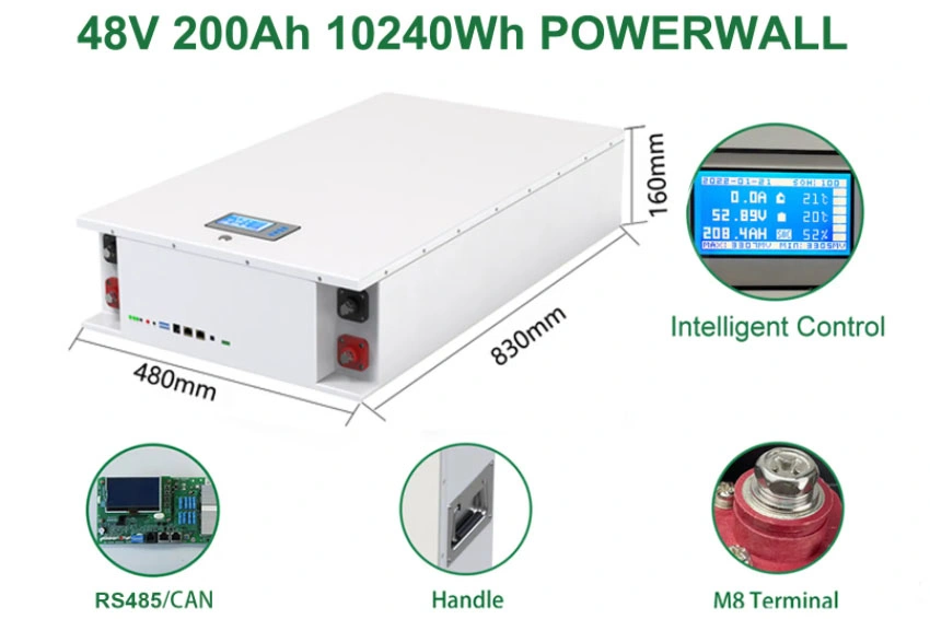 Household Power LiFePO4 Lithium Li Ion Battery 5 10 20 Kwh Powerwall Home Solar Energy Storage System