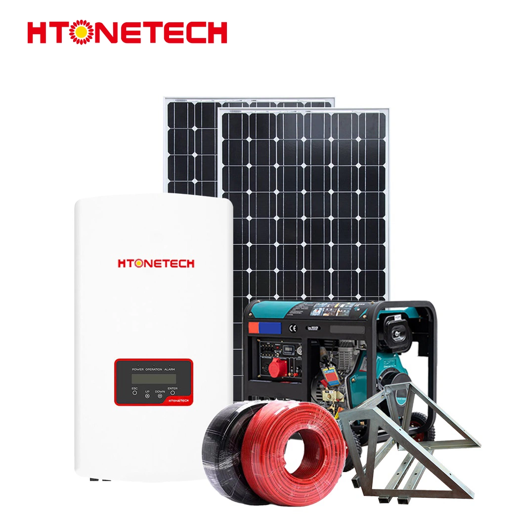 Htonetech Solar Panel Monocrystalline 500W Wholesalers Wind Grid Tie Inverter China Small House Solar Power System with Diesel Generator 30kVA