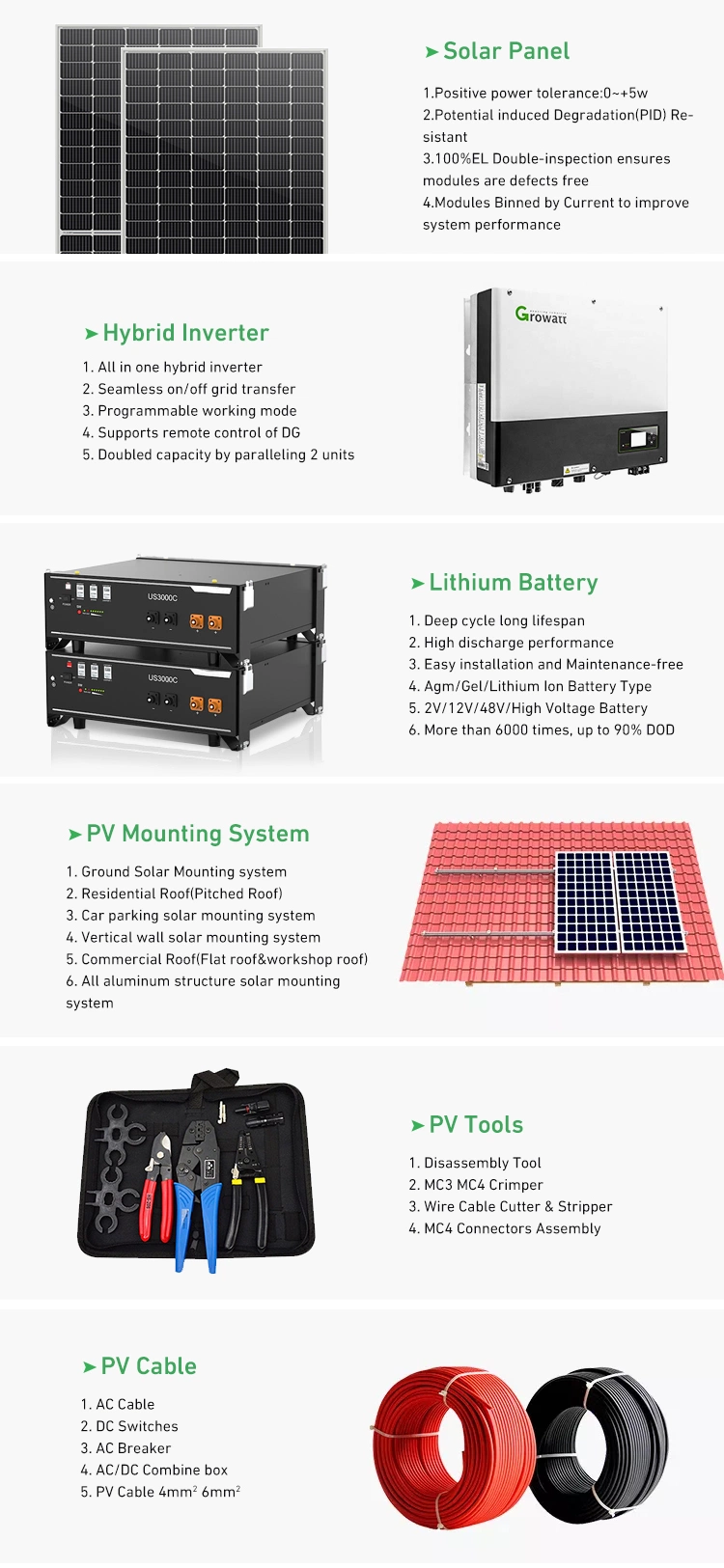 10kw 6kw 8kw 5kw Hybrid Home Solar Power System with PV Solar Panel Module Solar Hybrid Inverter