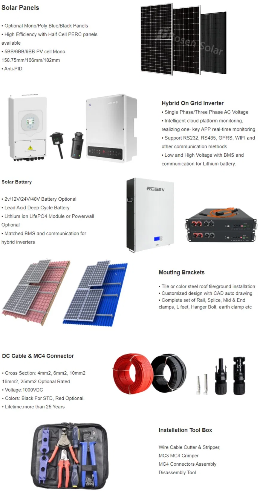 10000 Watt Solar Panel System 10kw 12kw 15kw Solar Panel System